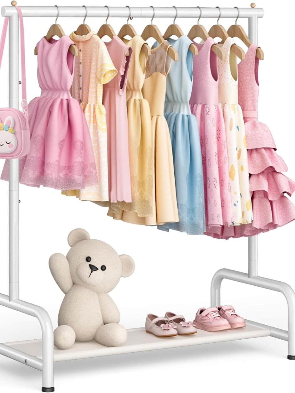Kids Clothing Rack, Small Baby Clothes Rack with Bottom Storage Shelf, Kids Dres